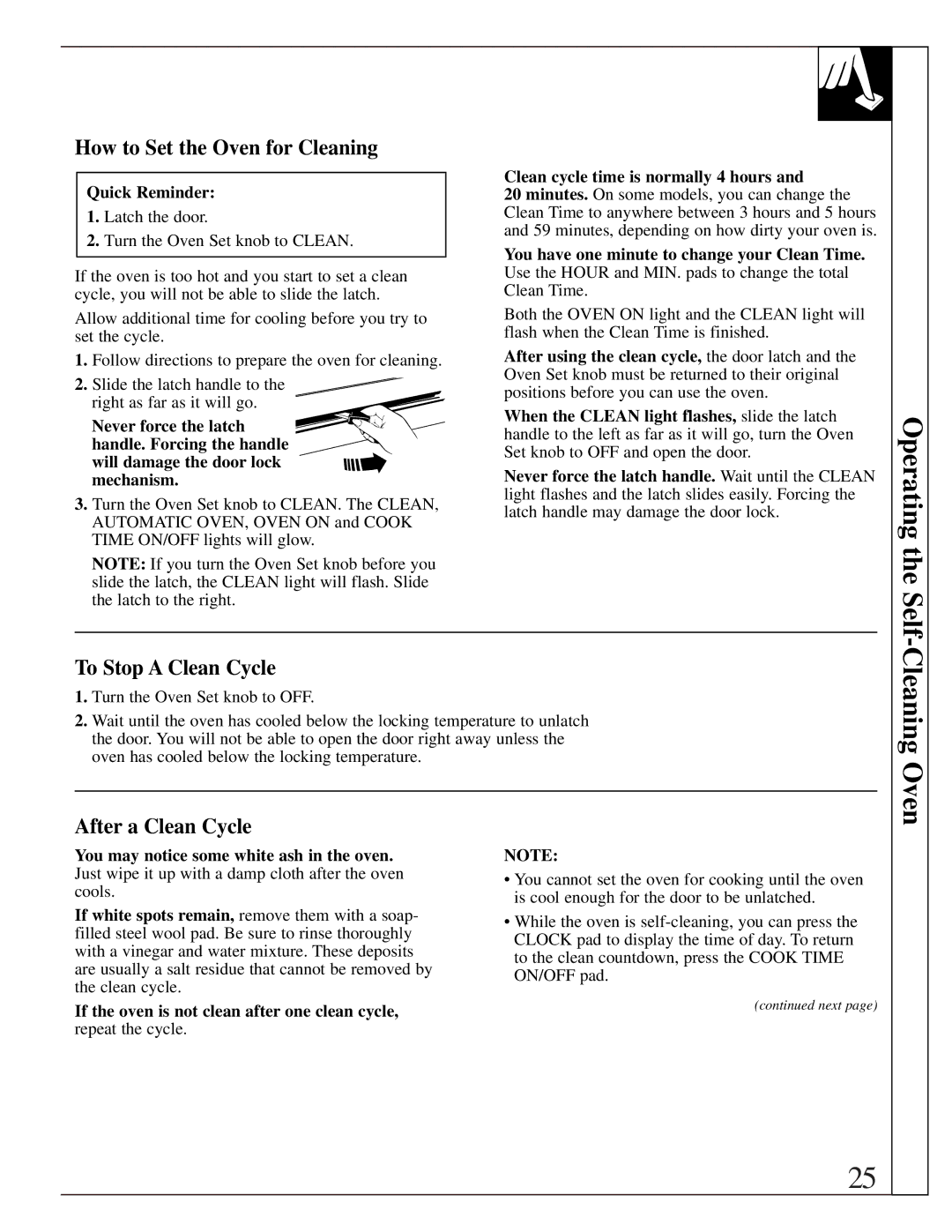 GE LGB356, EGR2000, RGB744 manual How to Set the Oven for Cleaning, To Stop a Clean Cycle, After a Clean Cycle 