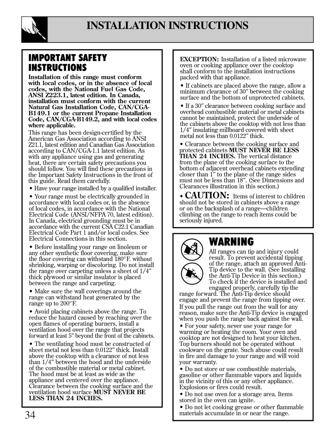 GE LGB356, EGR2000, RGB744 manual Important Safety Instructions 