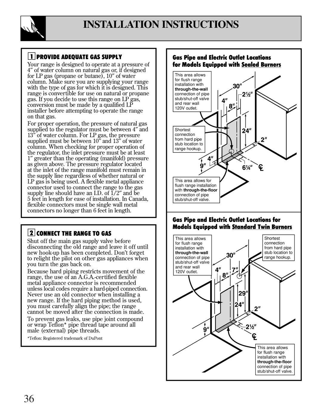 GE EGR2000, LGB356, RGB744 manual Provide Adequate GAS Supply 