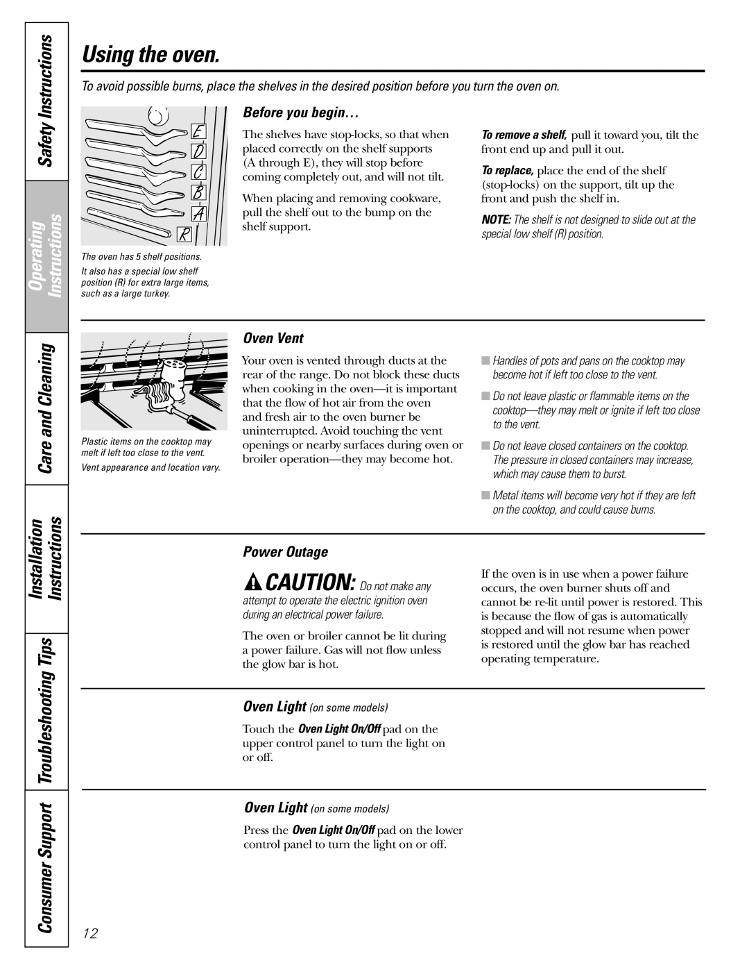 GE EGR2001, EGR2002, JGBP33, JGBP29, JGBP28, JGBP32 manual Before you begin…, Oven Vent 