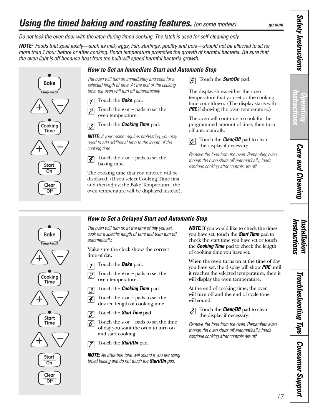 GE JGBP32, EGR2001, EGR2002 How to Set an Immediate Start and Automatic Stop, How to Set a Delayed Start and Automatic Stop 