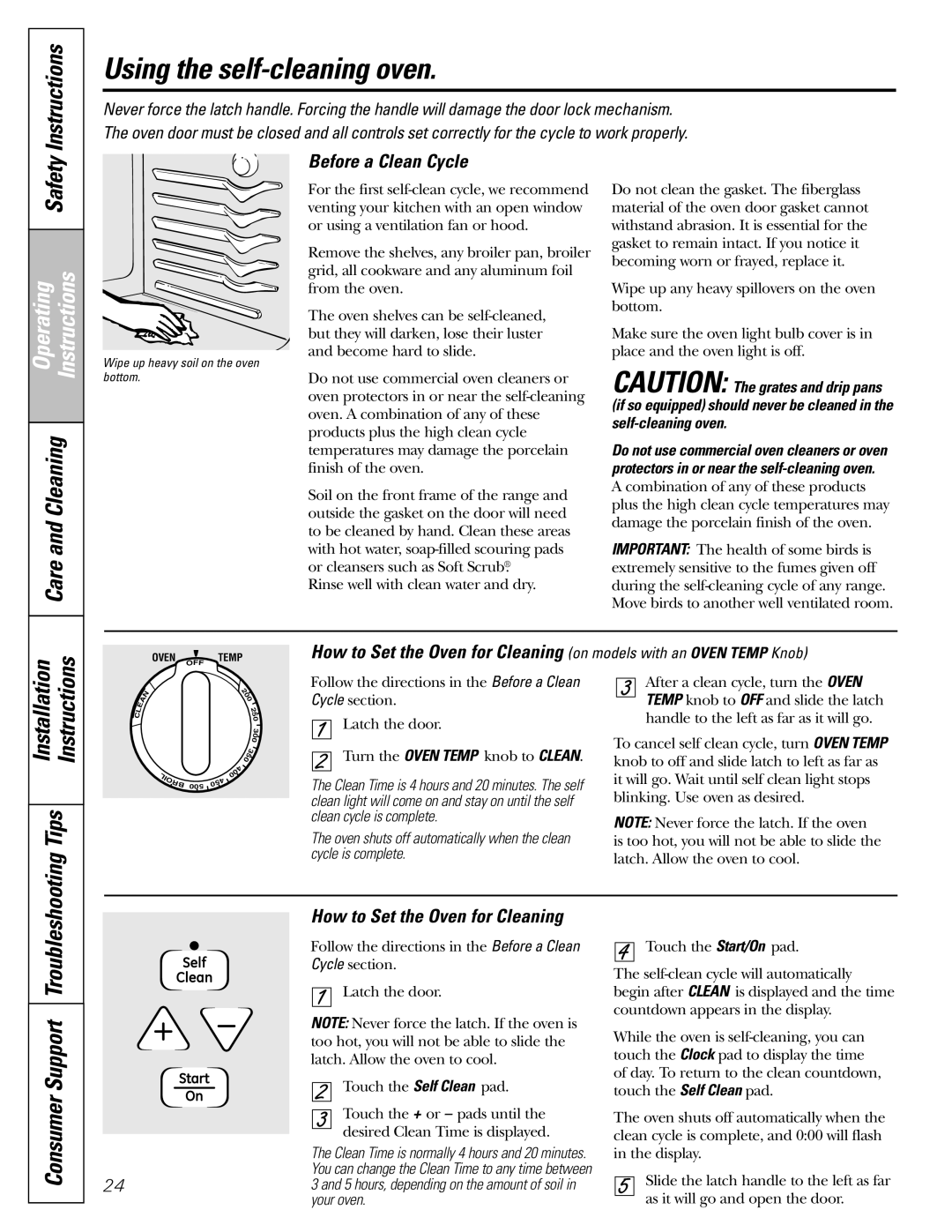 GE EGR2001, EGR2002, JGBP33, JGBP29 Using the self-cleaning oven, Before a Clean Cycle, How to Set the Oven for Cleaning 