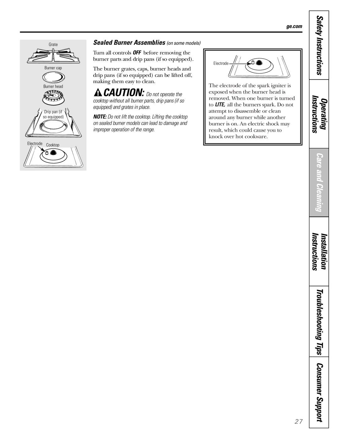 GE JGBP29, EGR2001, EGR2002, JGBP33, JGBP28, JGBP32 manual Instructions 