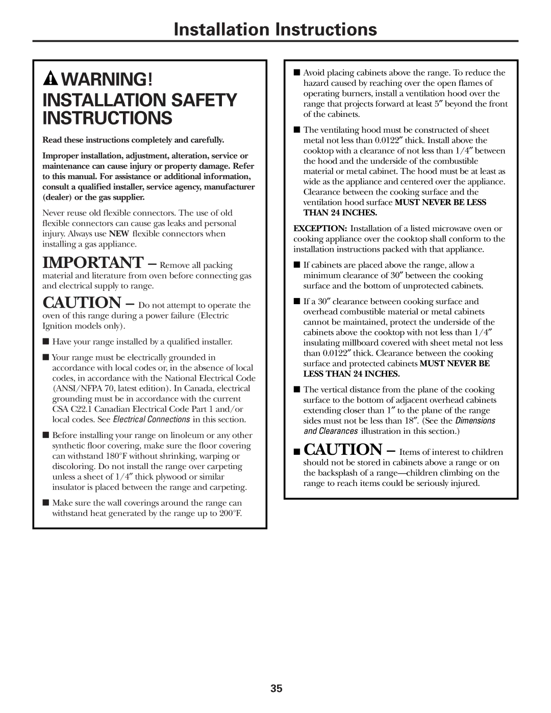 GE JGBP32, EGR2001, EGR2002, JGBP33, JGBP29, JGBP28 manual Installation Instructions 