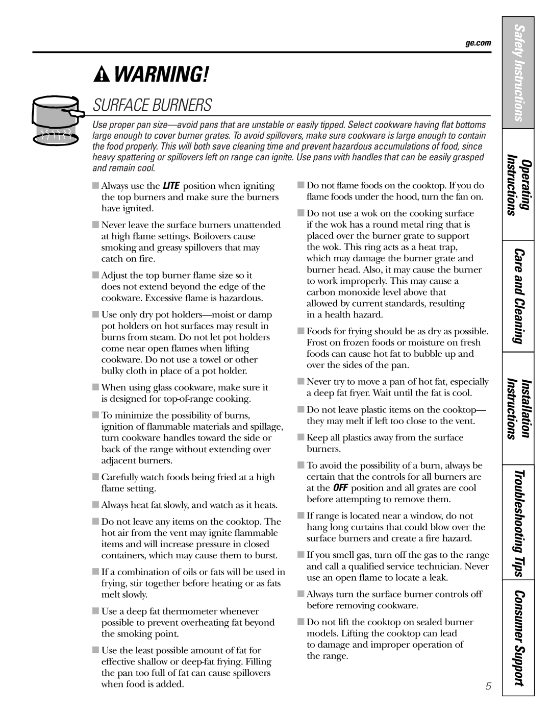 GE JGBP32, EGR2001, EGR2002, JGBP33, JGBP29, JGBP28 manual Surface Burners, Instructions 