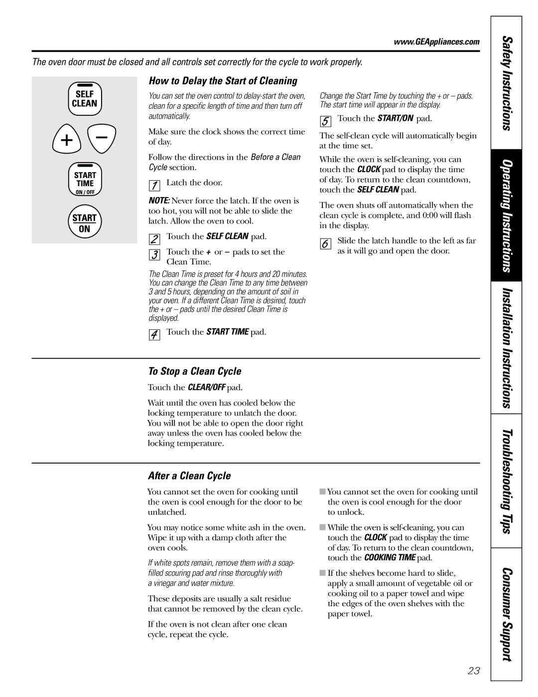 GE EGR3000 Tips Consumer Support, How to Delay the Start of Cleaning, To Stop a Clean Cycle, After a Clean Cycle 