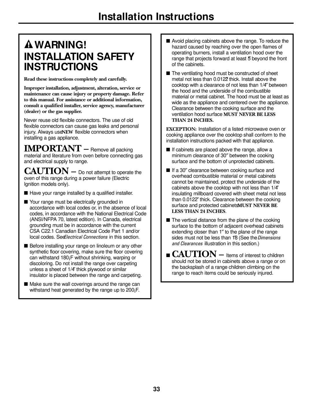 GE EGR3000 installation instructions Installation Instructions 