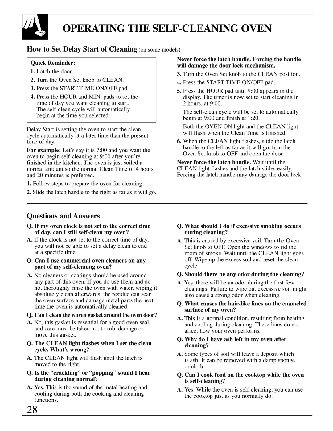 GE JR EGR3000 manual How to Set Delay Start of Cleaning on some models, Can I clean the woven gasket around the oven door? 