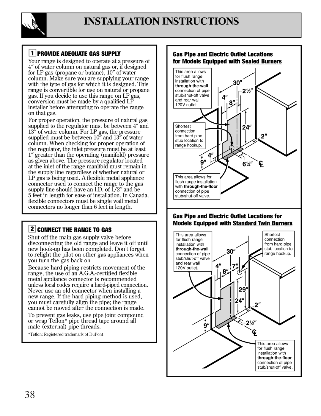 GE JGBP40, EGR3001, JR EGR3000 manual Provide Adequate GAS Supply 