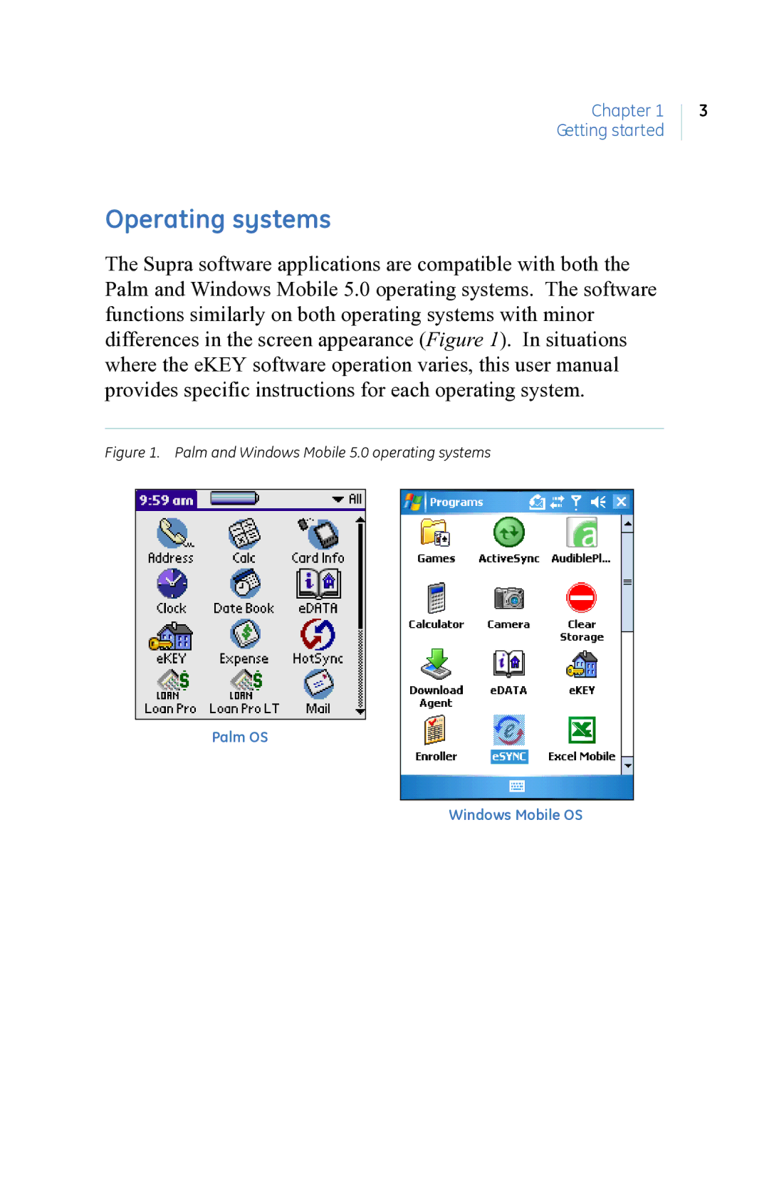 GE eKEY user manual Operating systems, Palm and Windows Mobile 5.0 operating systems 