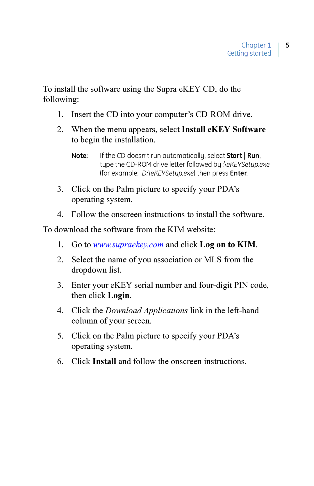 GE eKEY user manual Chapter Getting started 