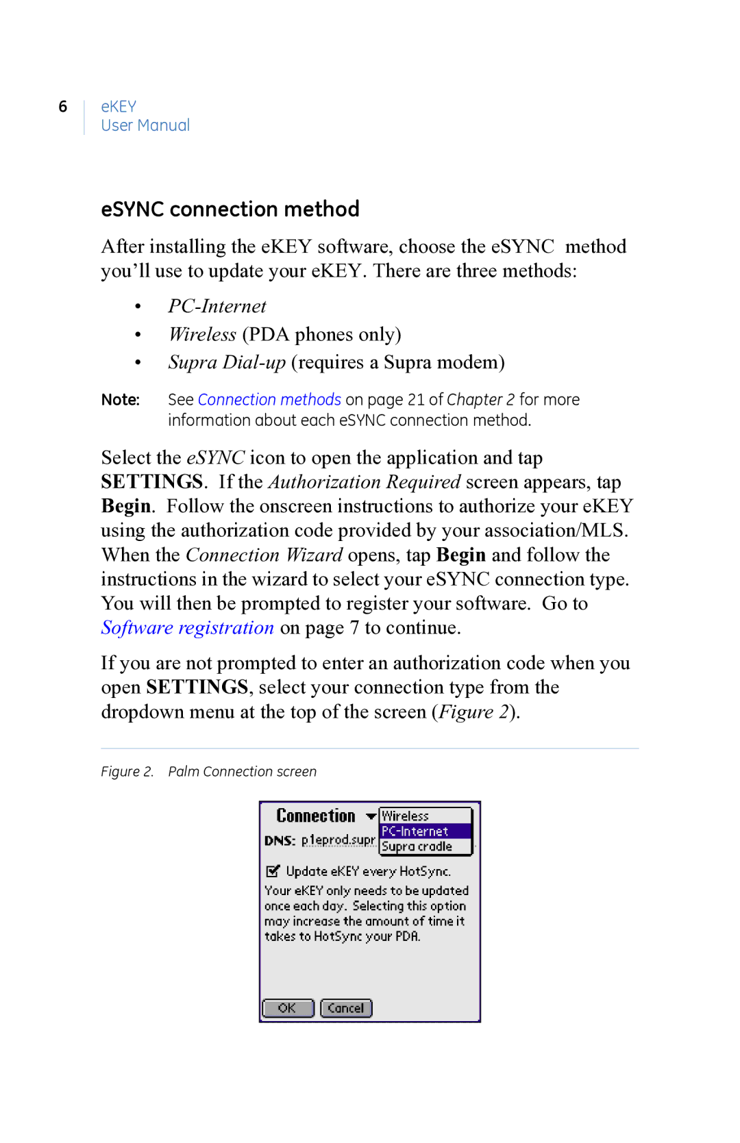 GE eKEY user manual ESYNC connection method, PC-Internet 