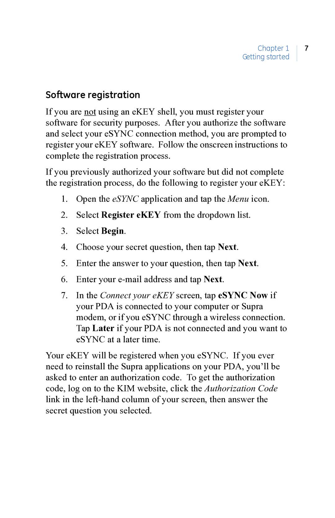 GE eKEY user manual Software registration 