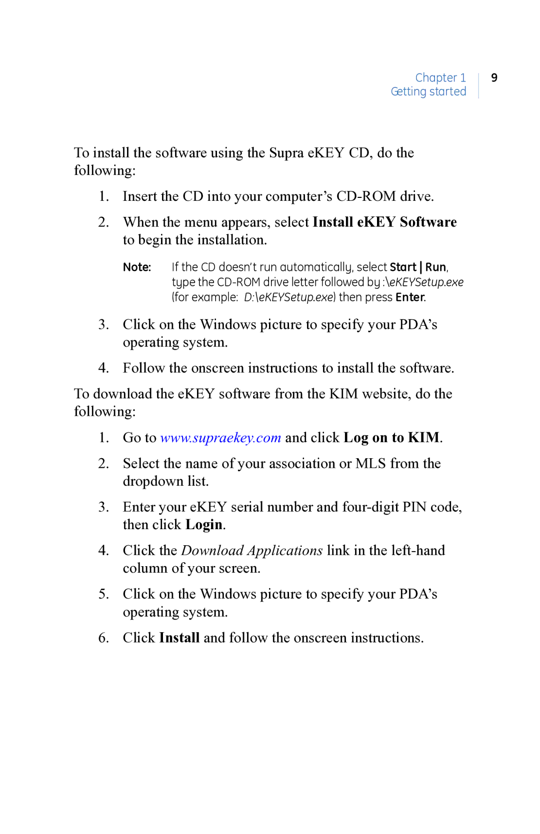 GE eKEY user manual Chapter Getting started 