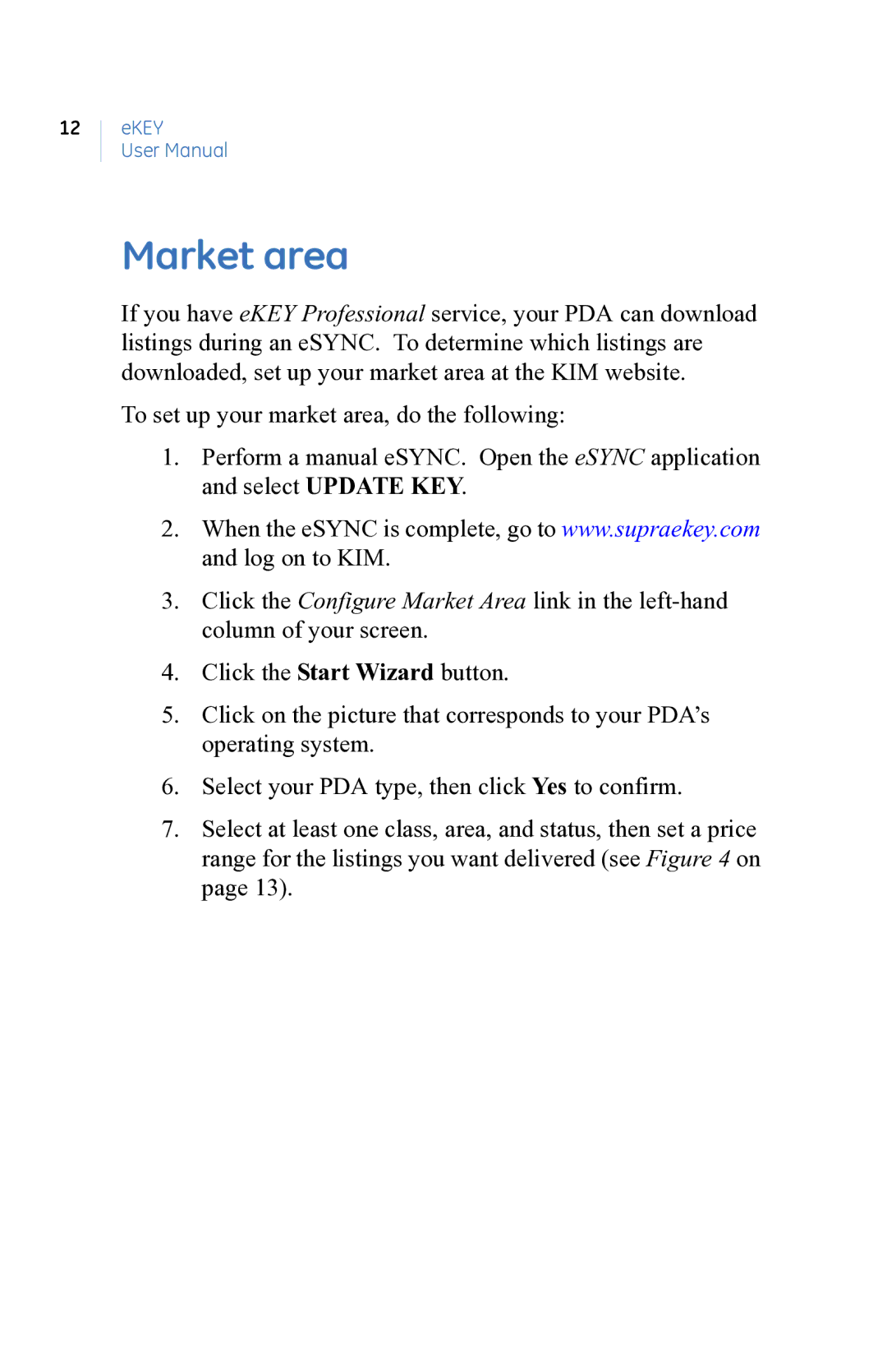 GE eKEY user manual Market area 