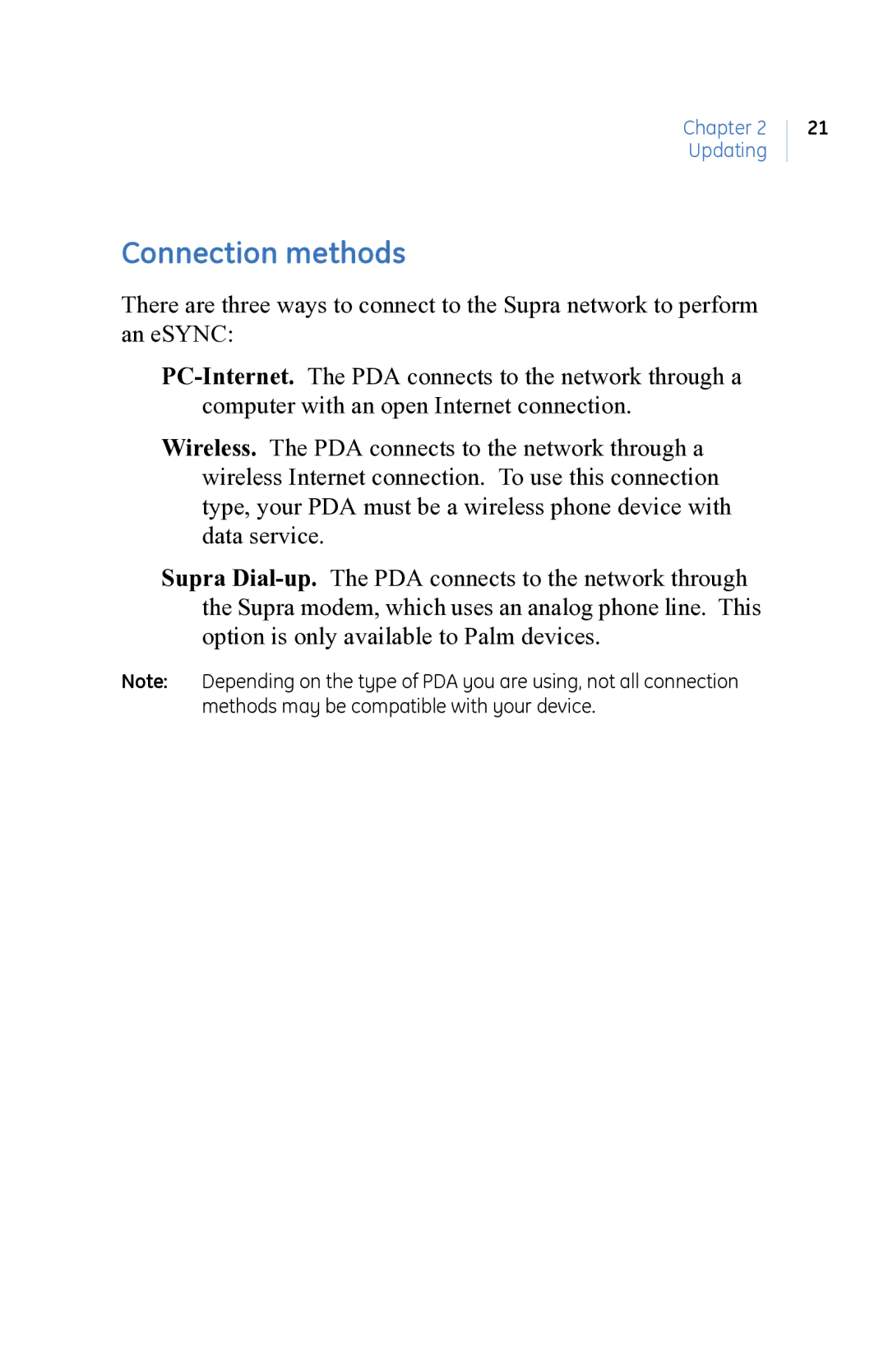 GE eKEY user manual Connection methods 