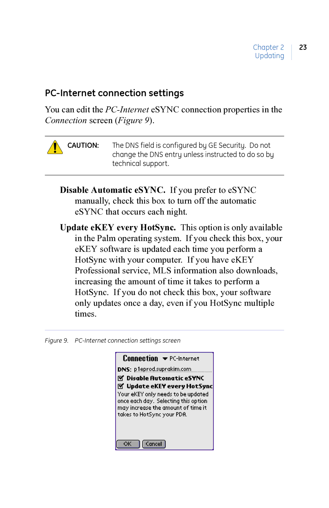 GE eKEY user manual PC-Internet connection settings screen 