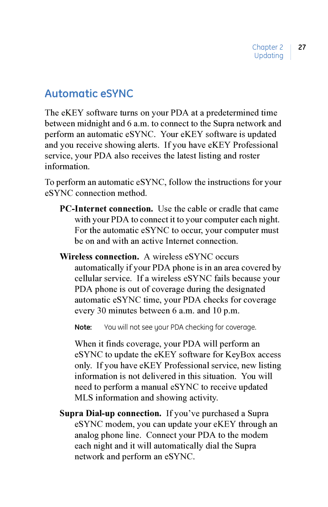 GE eKEY user manual Automatic eSYNC 