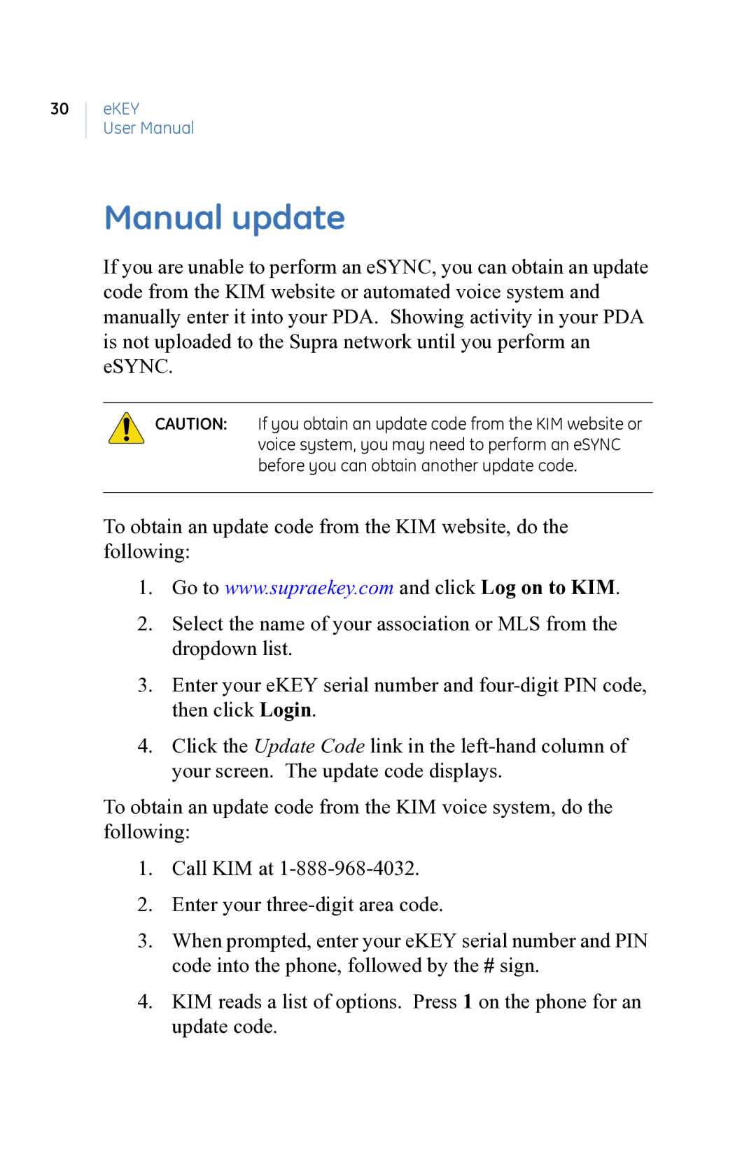 GE eKEY user manual Manual update 