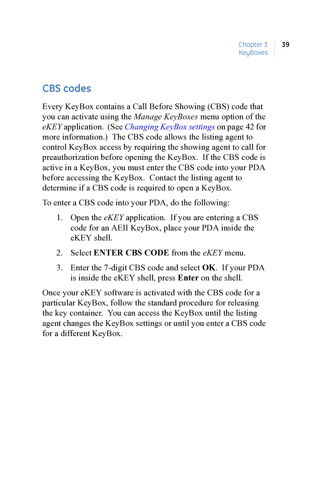 GE eKEY user manual CBS codes 