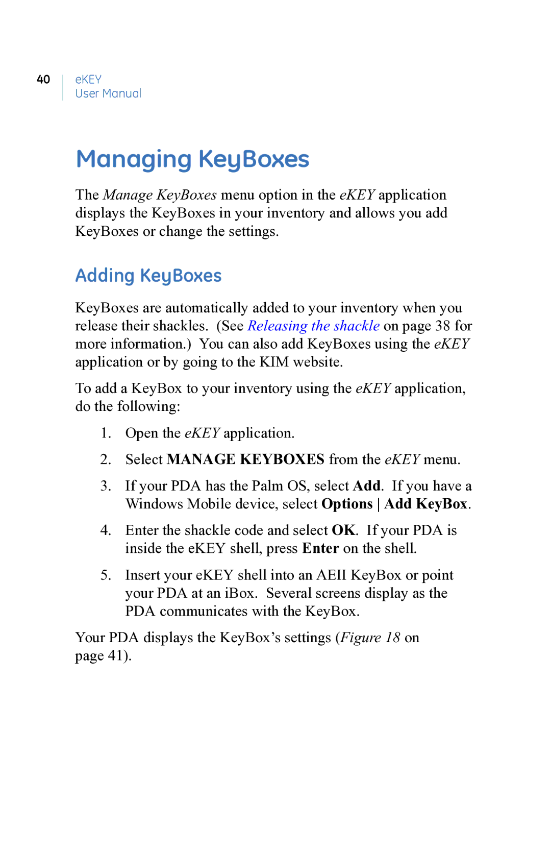 GE eKEY user manual Managing KeyBoxes, Adding KeyBoxes 