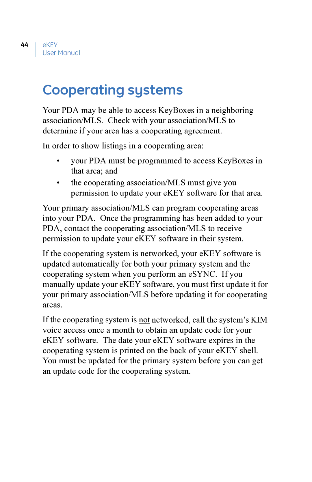 GE eKEY user manual Cooperating systems 