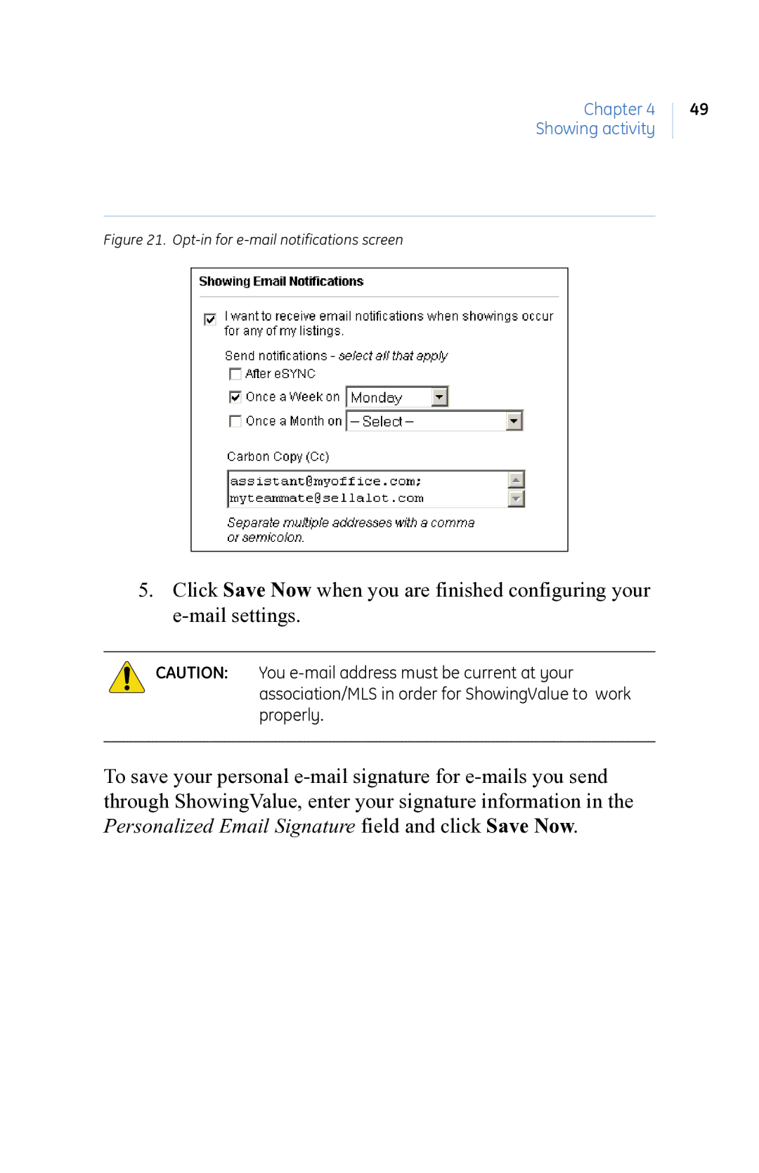 GE eKEY user manual Opt-in for e-mail notifications screen 