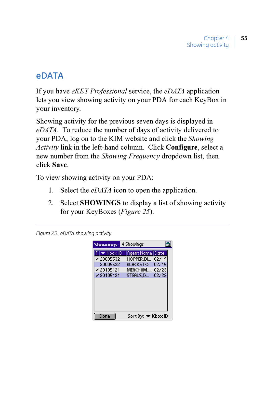 GE eKEY user manual Edata, EDATA showing activity 