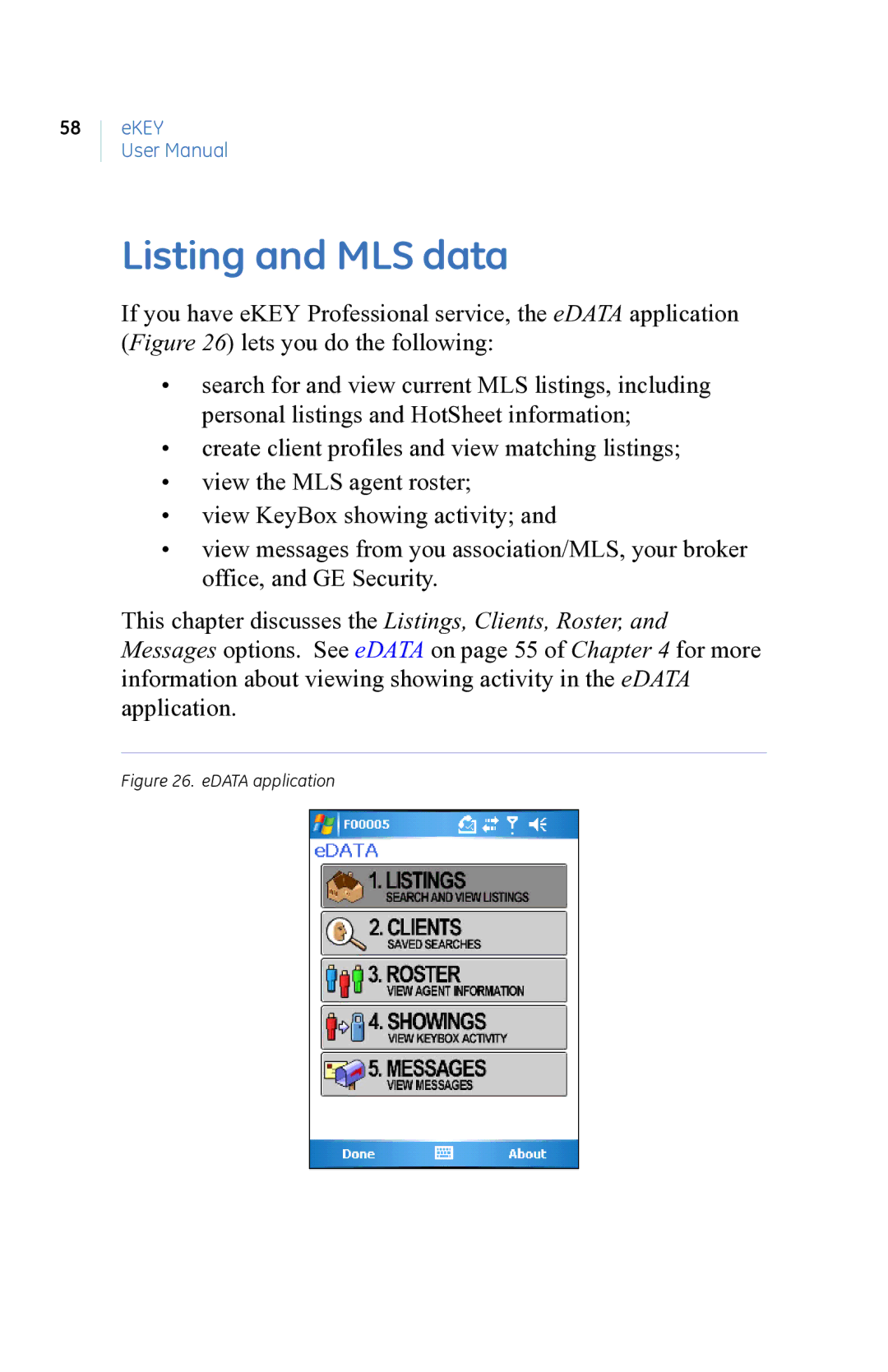 GE eKEY user manual Listing and MLS data, EDATA application 