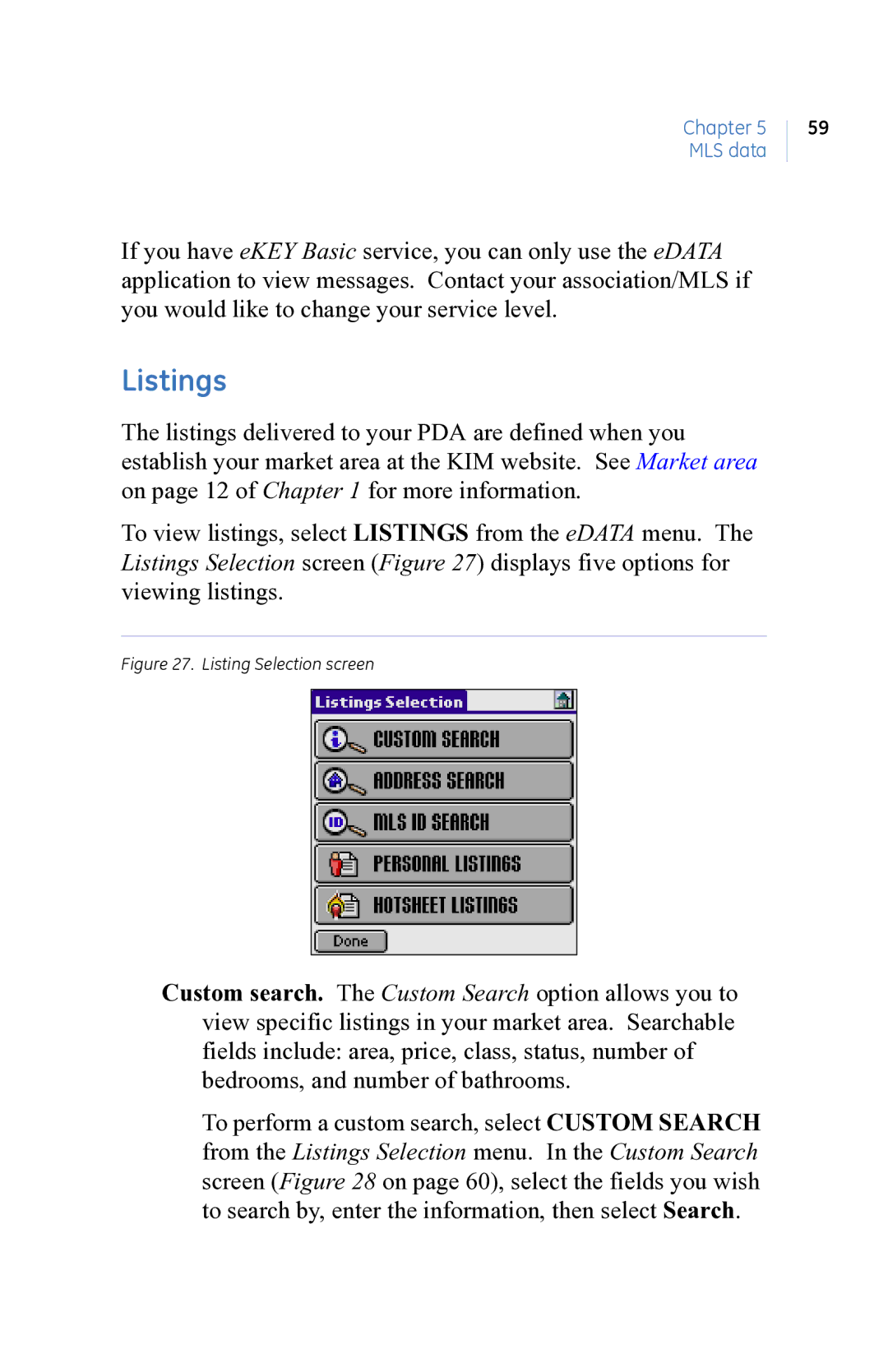 GE eKEY user manual Listings, Listing Selection screen 