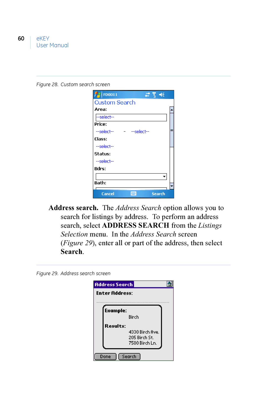 GE eKEY user manual Custom search screen 