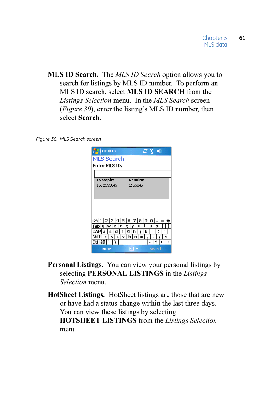 GE eKEY user manual MLS Search screen 