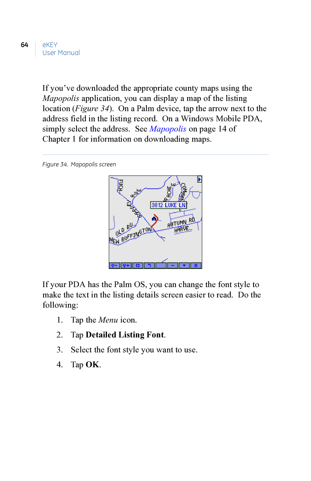 GE eKEY user manual Tap Detailed Listing Font 