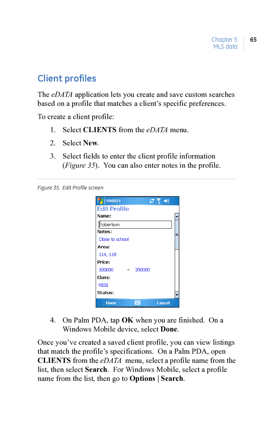 GE eKEY user manual Client profiles, Edit Profile screen 