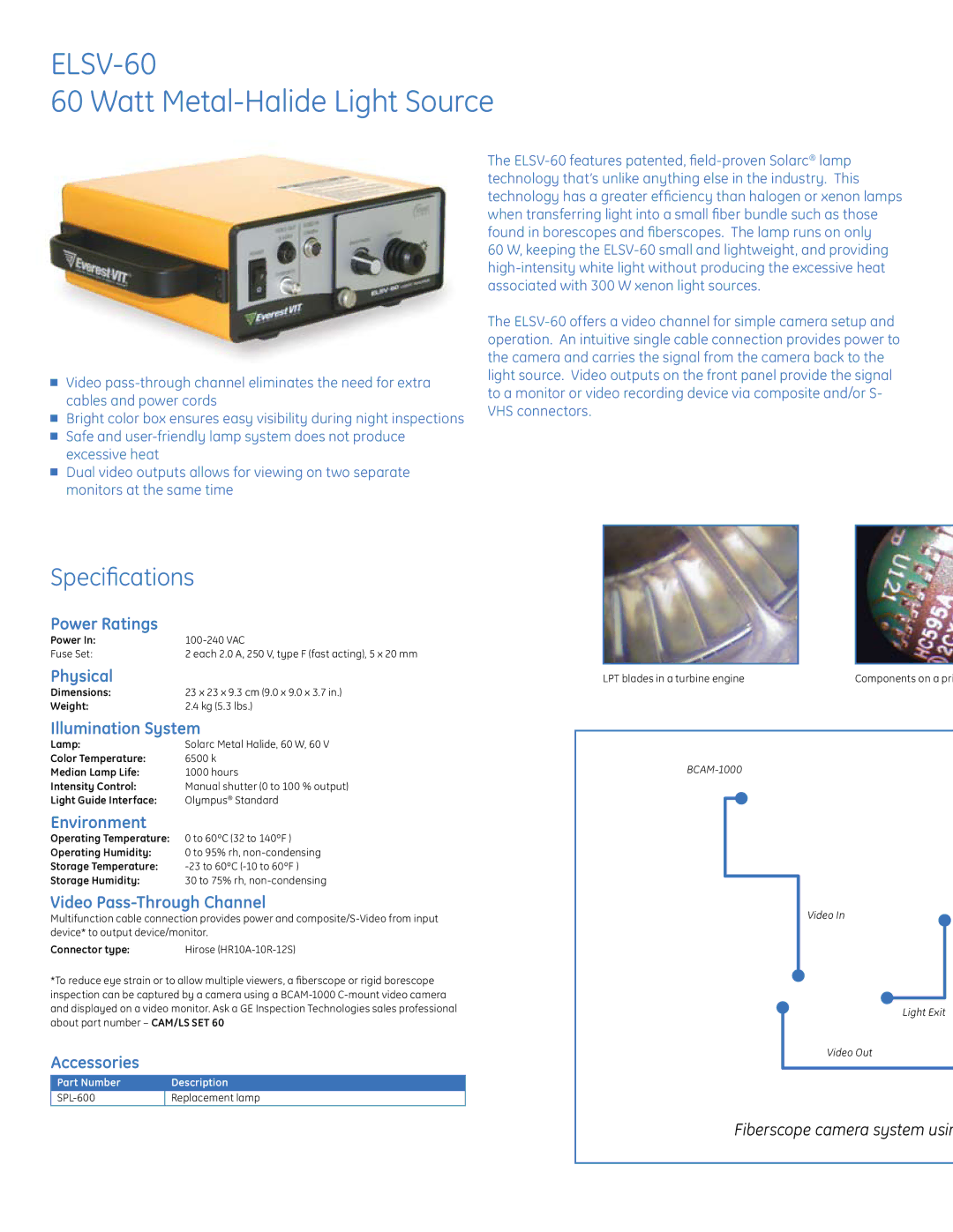 GE ELSV-60, ELS-24DC manual Watt Metal-Halide Light Source 