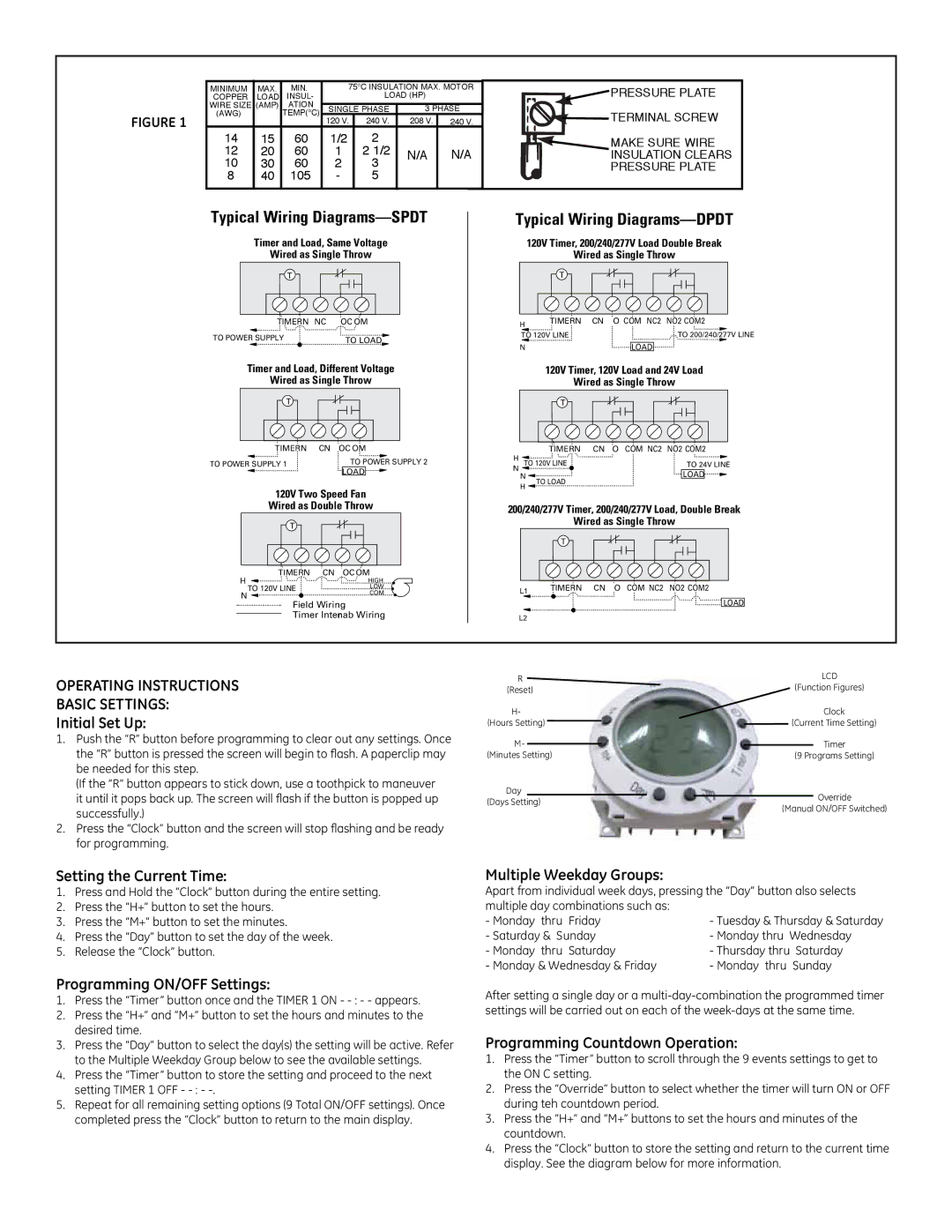 GE EM-A301US9-O2 Operating Instructions Basic Settings Initial Set Up, Setting the Current Time, Multiple Weekday Groups 