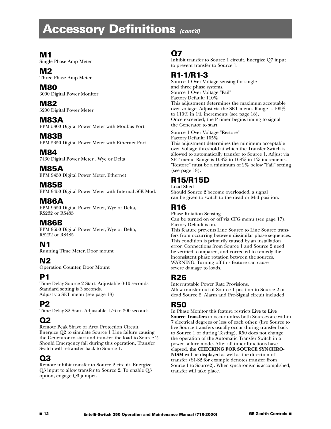 GE Entelli-Switch 250 manual Accessory Definitions cont’d 