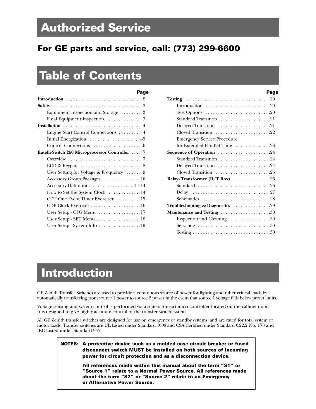 GE Entelli-Switch 250 manual Authorized Service, Table of Contents, Introduction 