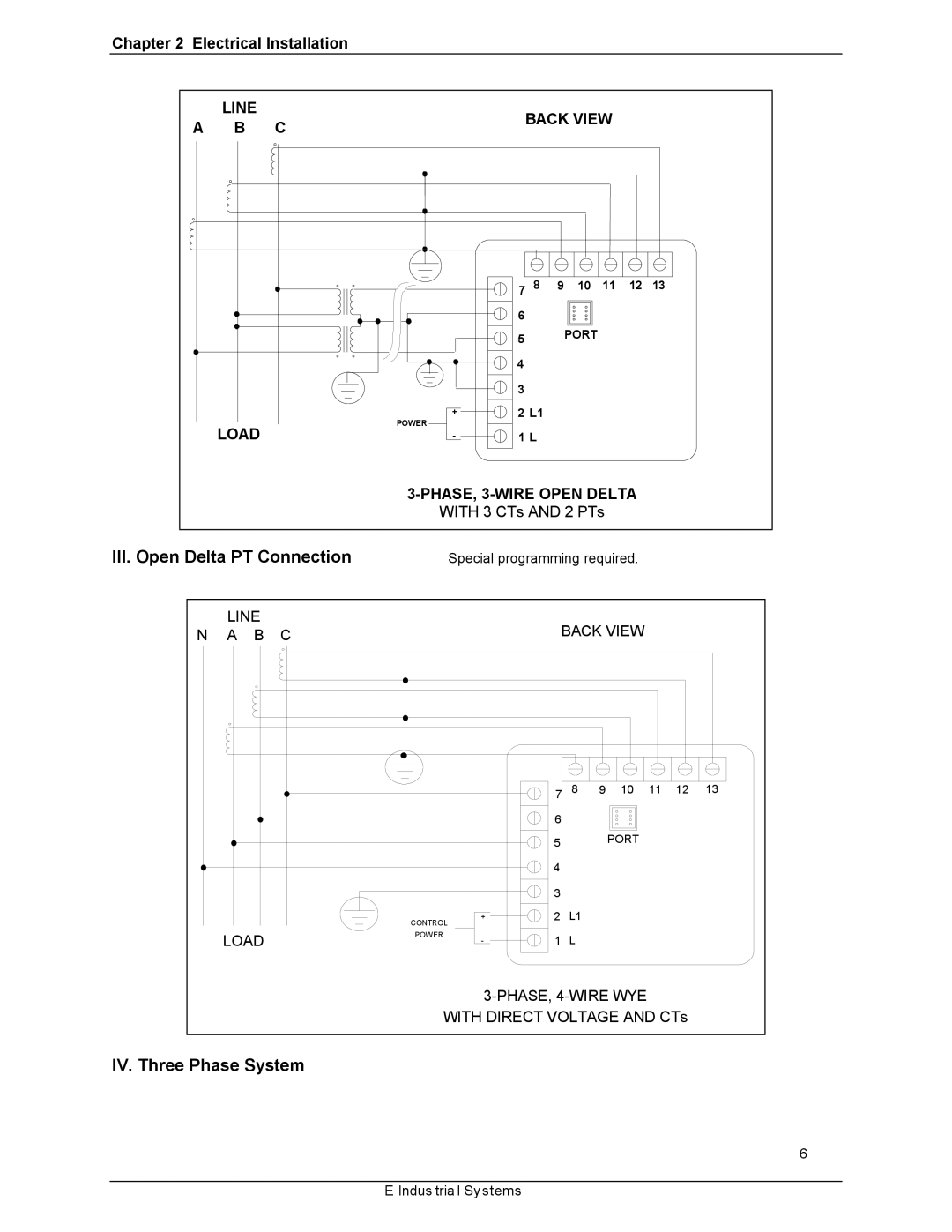 GE EPM 3000P instruction manual III. Open Delta PT Connection, With 3 CTs and 2 PTs 