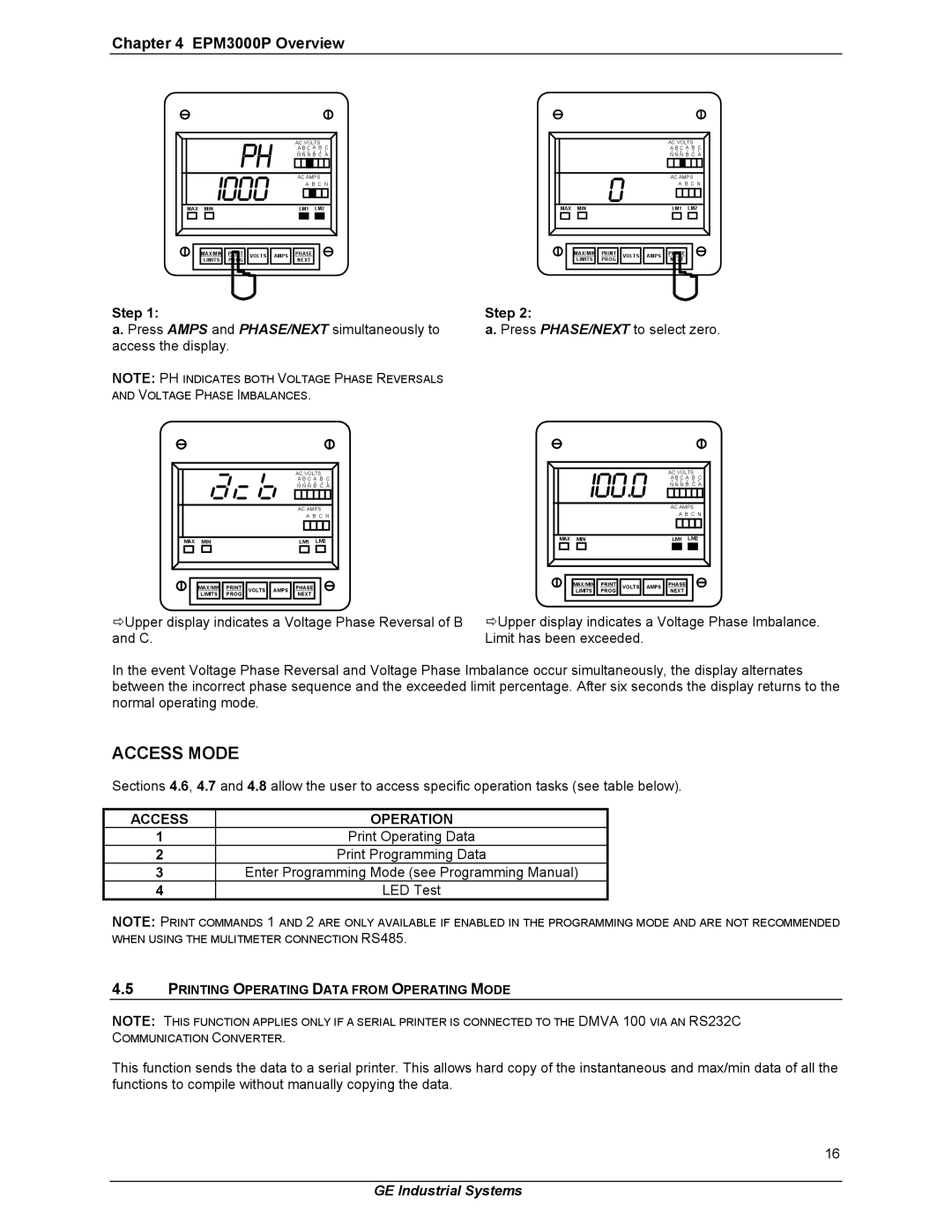 GE EPM 3000P instruction manual I000, Access Operation 