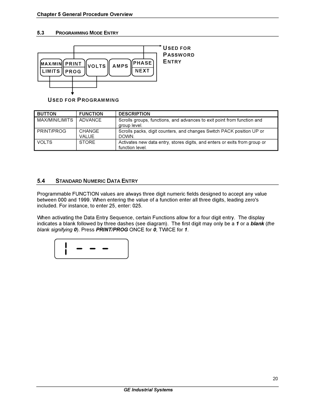 GE EPM 3000P instruction manual General Procedure Overview, Used for, Password, Standard Numeric Data Entry 