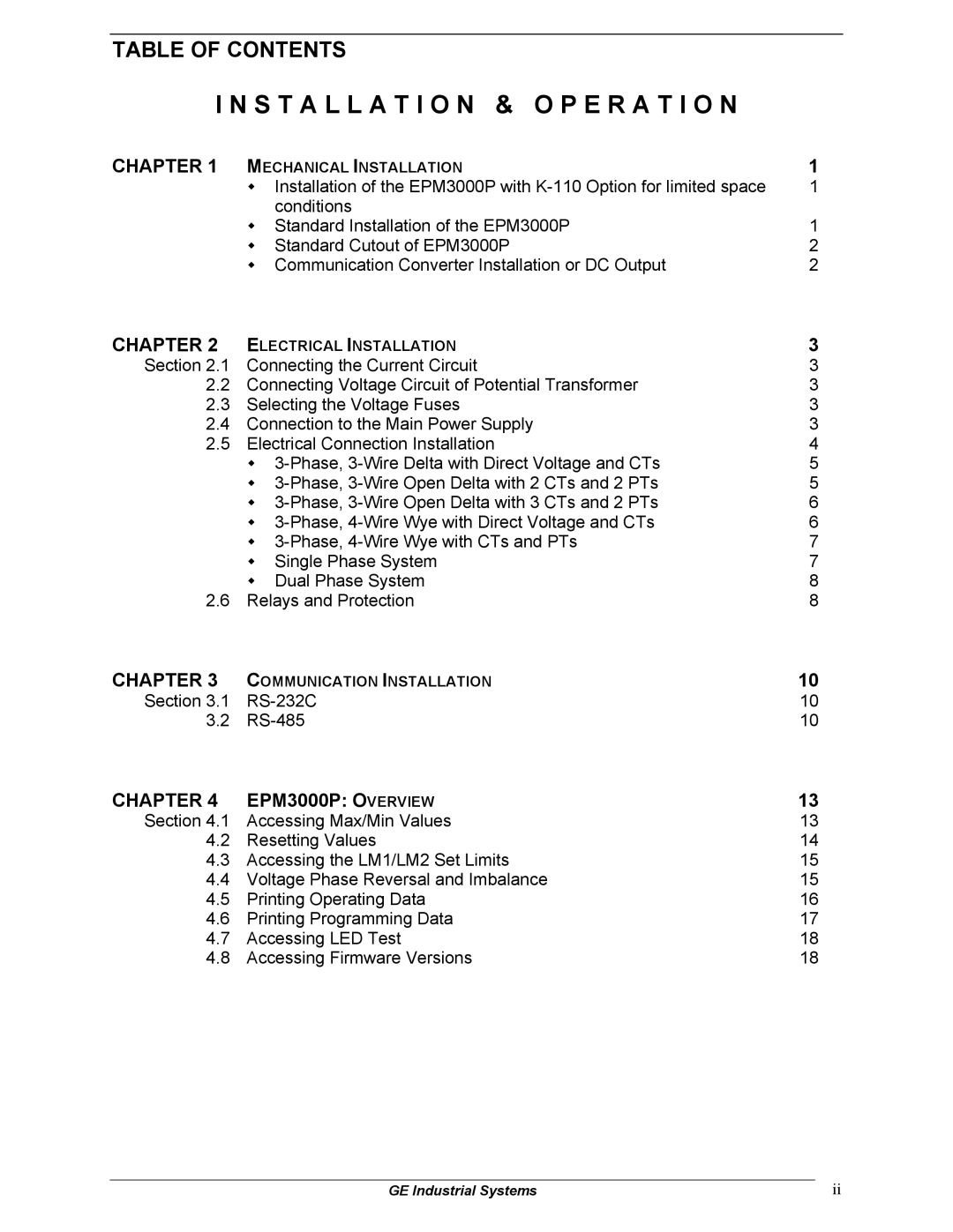 GE EPM 3000P instruction manual Installation & O P E R a T I O N 