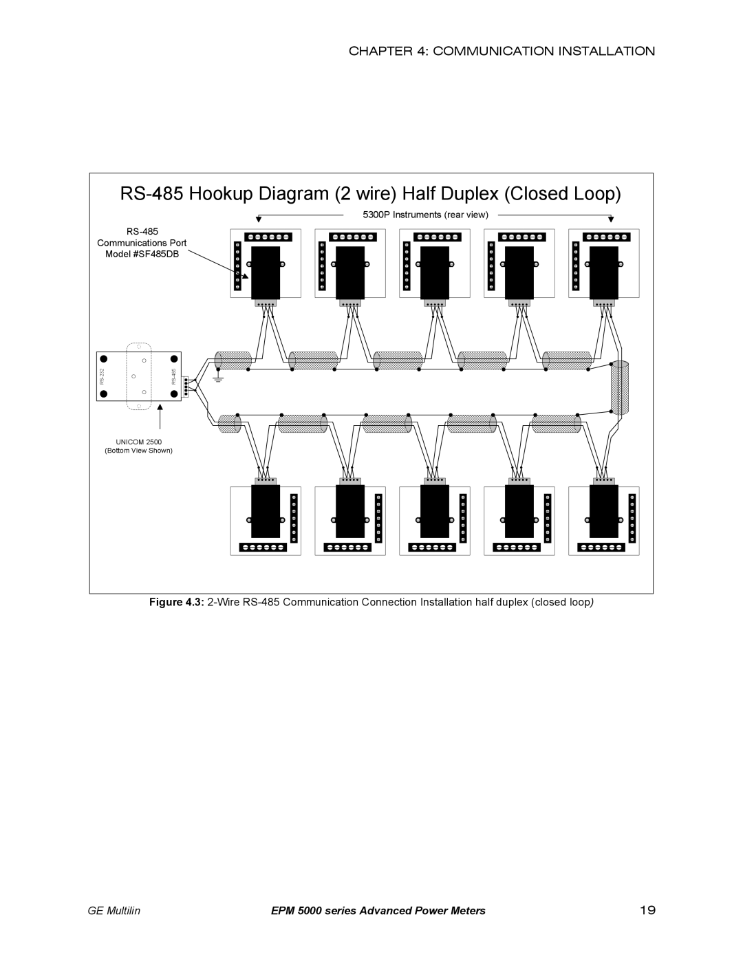 GE EPM 5350, EPM 5200, EPM 5300 instruction manual RS-485 Hookup Diagram 2 wire Half Duplex Closed Loop 