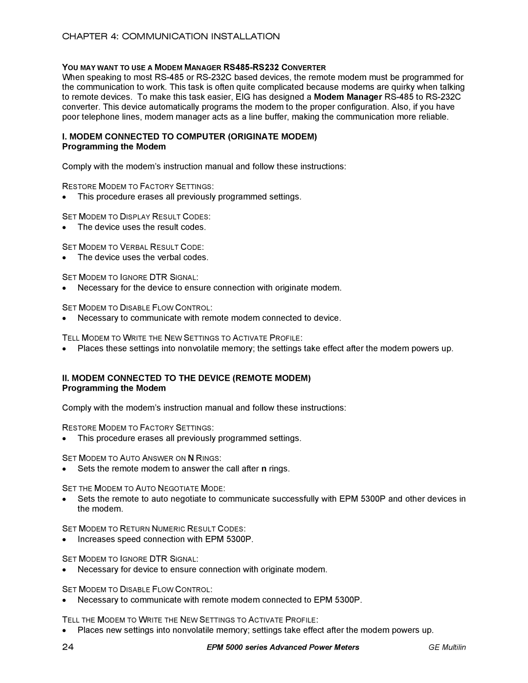 GE EPM 5300, EPM 5200, EPM 5350 instruction manual Modem Connected to Computer Originate Modem, Programming the Modem 