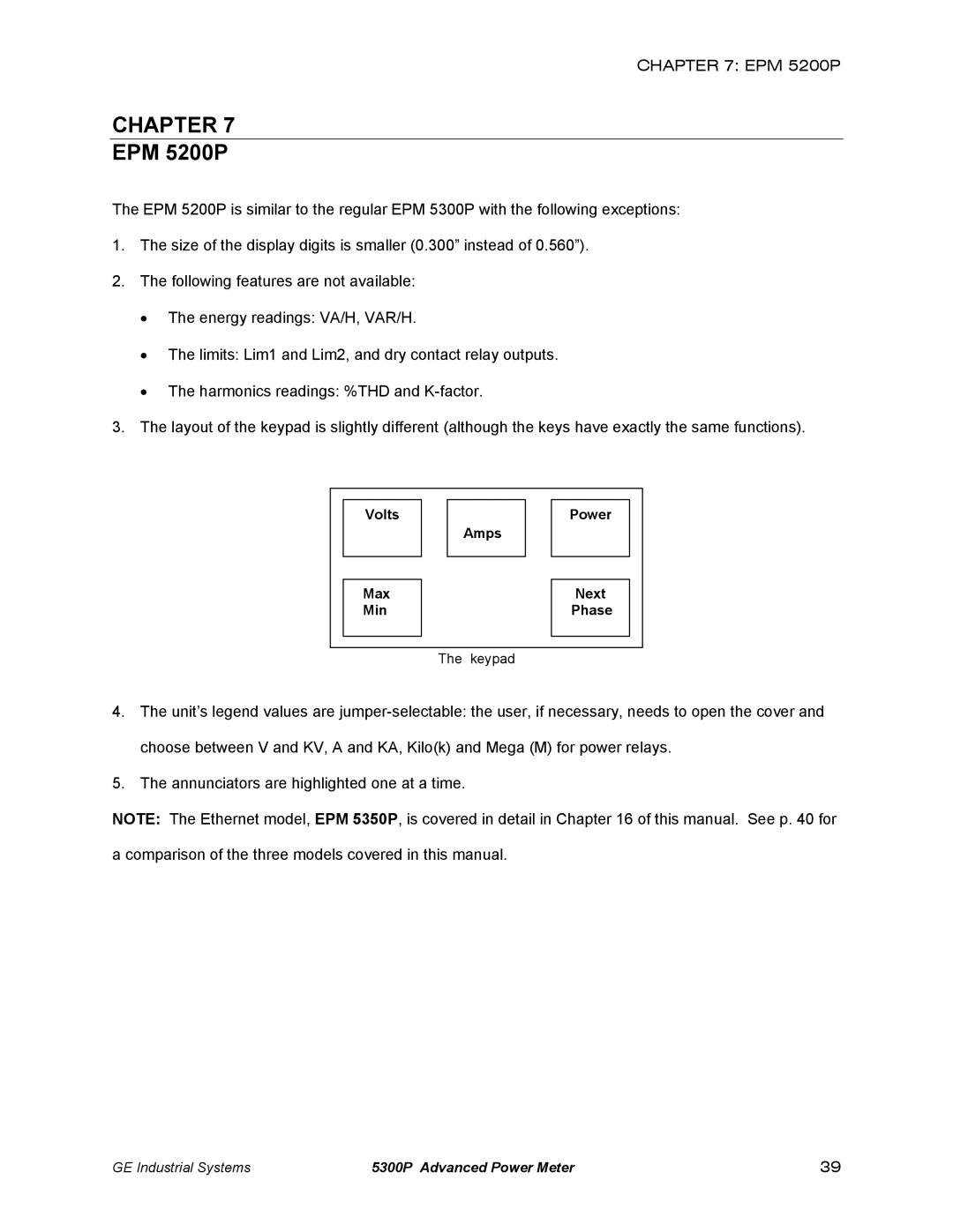 GE EPM 5300, EPM 5350 instruction manual Chapter, EPM 5200P 