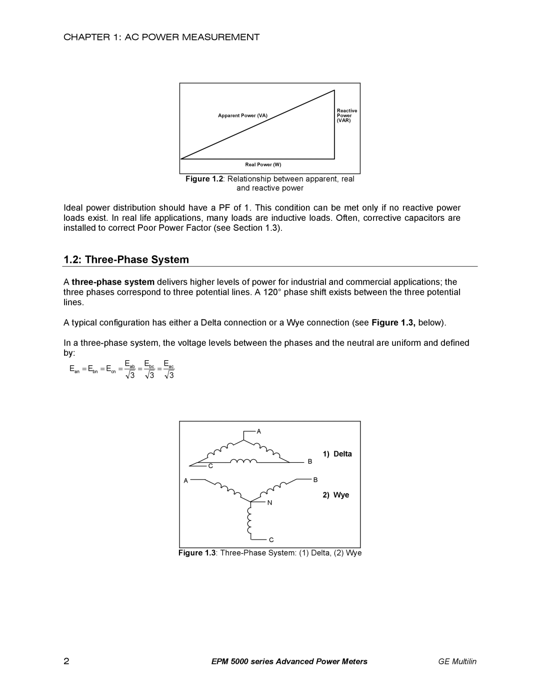 GE EPM 5200, EPM 5300, EPM 5350 instruction manual Three-Phase System, Relationship between apparent, real Reactive power 