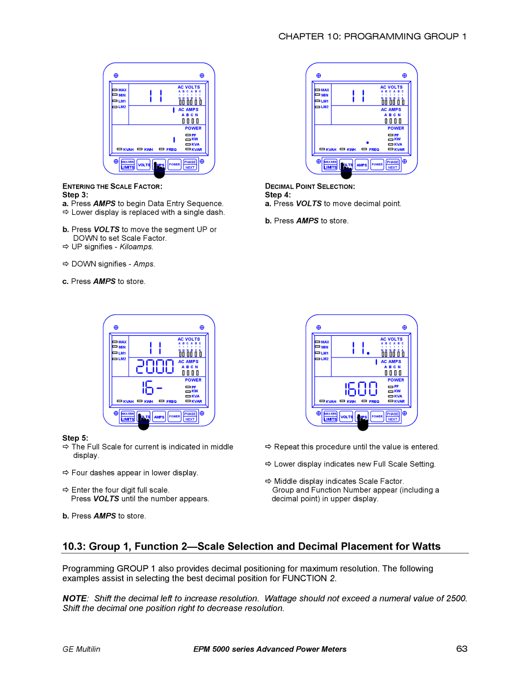 GE EPM 5300, EPM 5200, EPM 5350 instruction manual Step Press Amps to begin Data Entry Sequence 