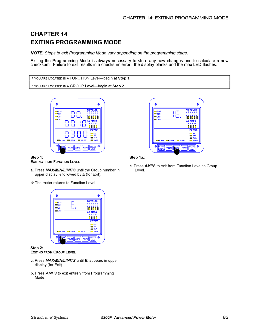 GE EPM 5200, EPM 5300, EPM 5350 instruction manual Chapter Exiting Programming Mode 