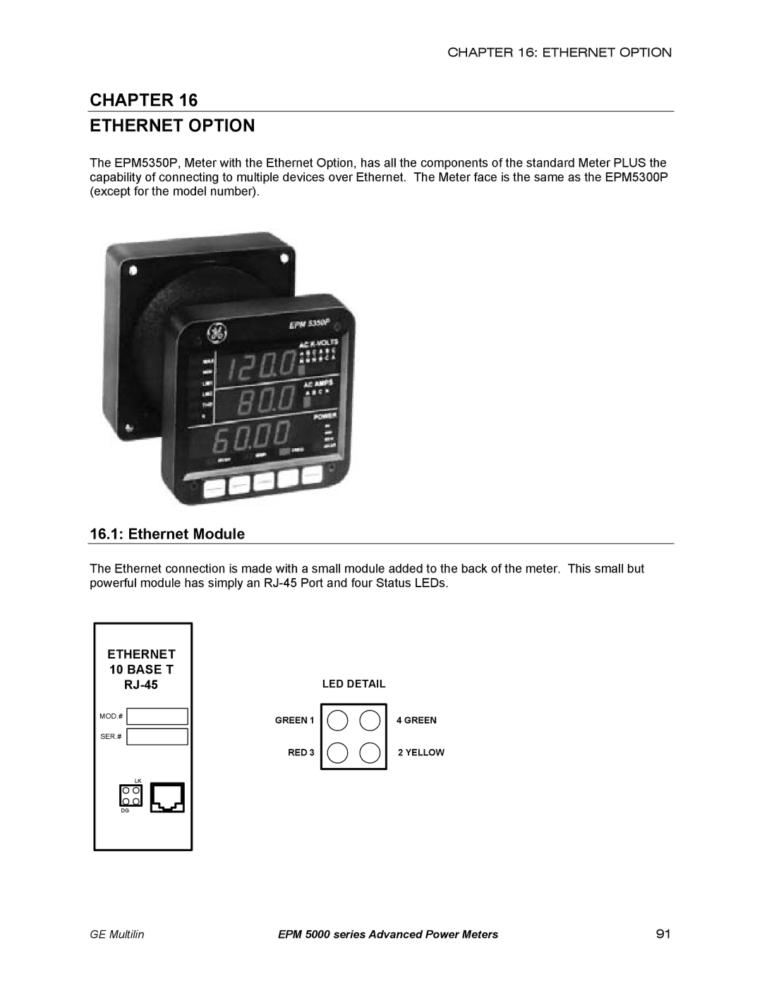 GE EPM 5350, EPM 5200, EPM 5300 instruction manual Chapter Ethernet Option, Ethernet Module 