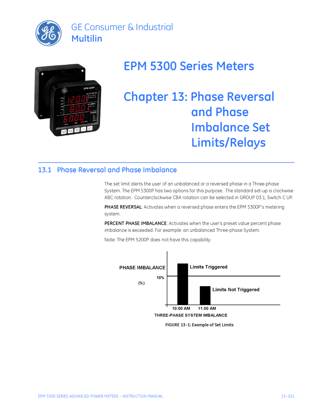 GE EPM 5350, EPM 5200, EPM 5300 instruction manual Phase Reversal and Phase Imbalance 